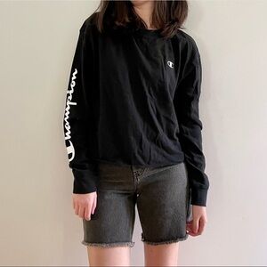 NWT CHAMPION BLACK LONG SLEEVE WITH CHEST  EMBROIDERY TOP - SMALL